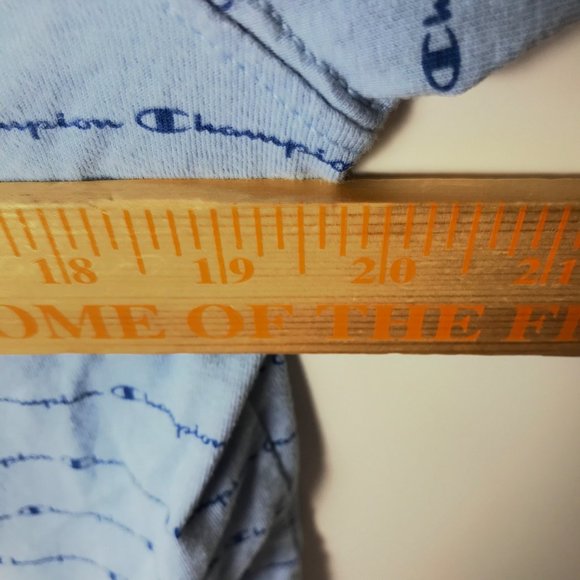 Champion All Over Print T Shirt Graphic Tee Short Sleeve Cotton Logo Blue Large - Picture 5 of 7